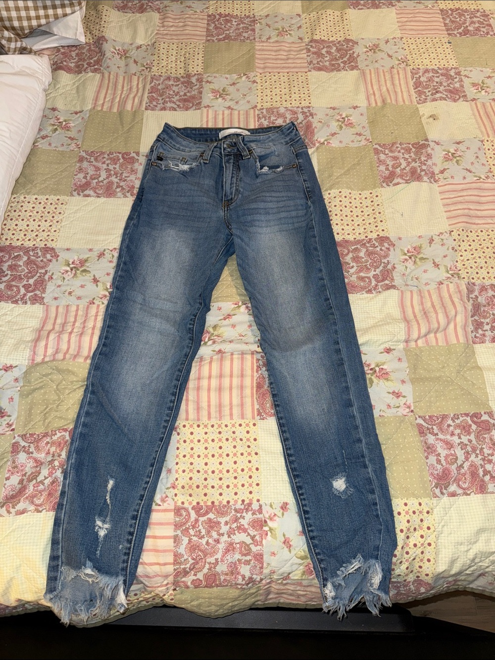 Kancan Distressed Skinny Jeans in Blue Wash